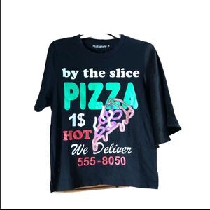 NWT Filles A Papa Pizza Graphic Tee with Satin Sleeve - 0